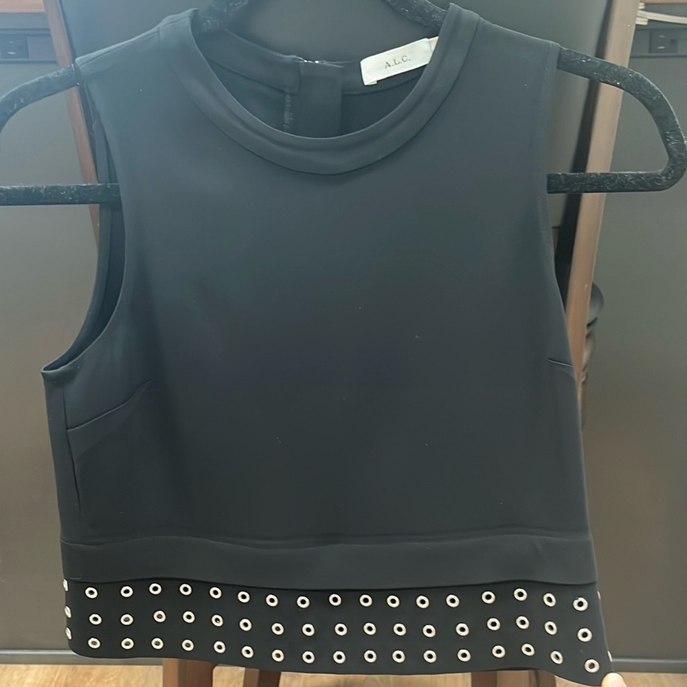 A.L.C. Women’s black crop tank top with studded detail